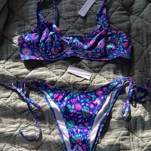 Floral Bikini Set - Blue and Pink